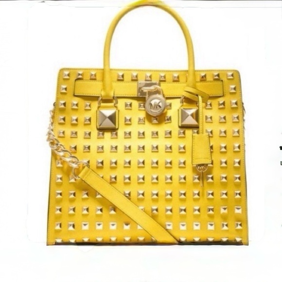 Michael Kors Pyramid Studded Citrus Hamilton Bag Large Tote  Statement Piece NWT - Picture 3 of 17